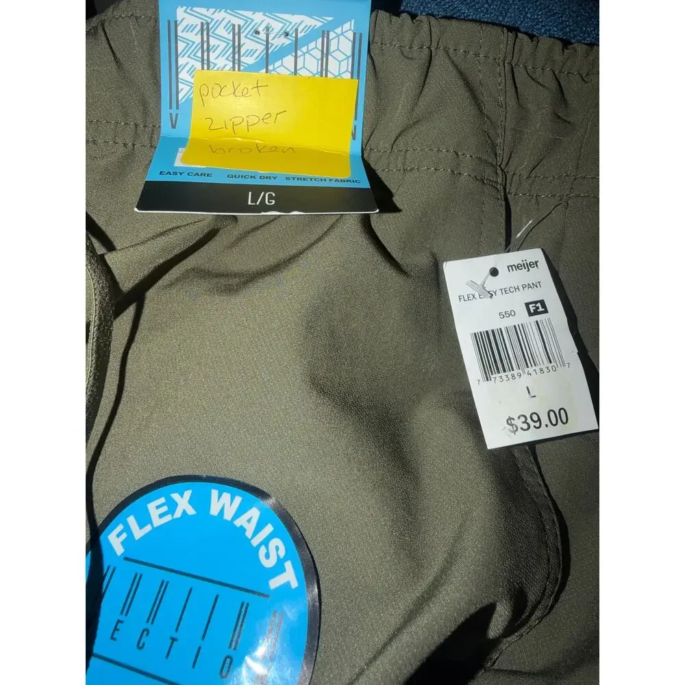 NWT* Vection Army Olive Green Flex Easy Tech Active Pants Men's Size Large